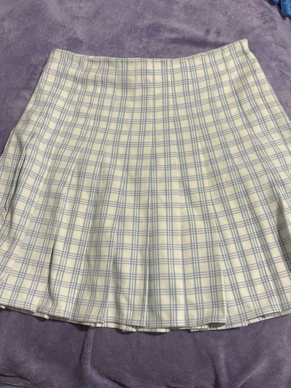 Brandy Melville Cream Mini Skirt with Light Blue Plaid